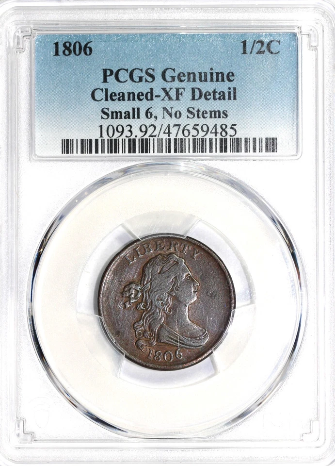 1806 1/2c C-1 Small 6, No Stems Draped Bust Half Cent PCGS XF Details Cleaned - Image 3 of 4