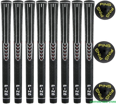Ping ID-8 Golf Grips +1/32'' Oversize/Midsize .60'' Ribbed Black/Gold Set of 8
