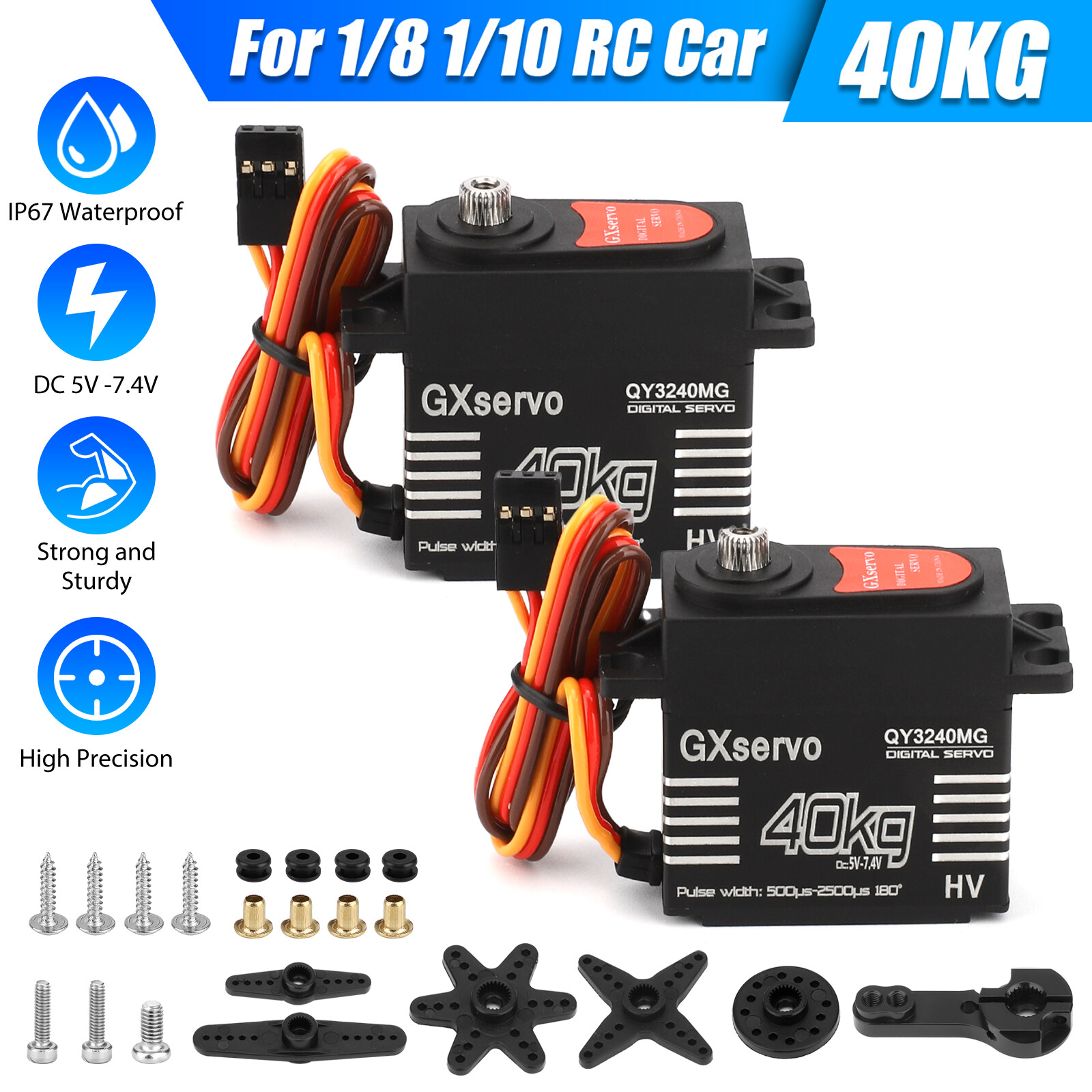 2x40KG Waterproof Metal Gear Digital Servo High Torque Speed for 1/8 1/10 RC Car