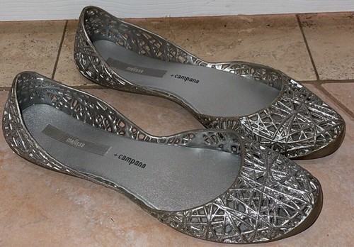 Melissa + Campana Women’s Metallic Silver Glitter Ballet Flats 8