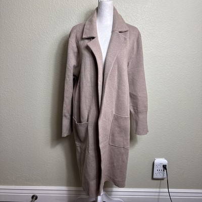 Lillusory Women's Open Front Knit Cardigan Casual Beige Size L Duster Career