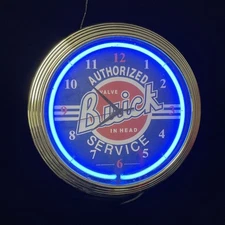 Buick Authorized Service Blue Neon Light Up Garage Man Cave Wall Clock USED