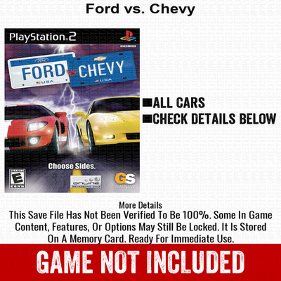 Ford vs. Chevy 100% PS2 Memory Card All CHEATS ITEMS