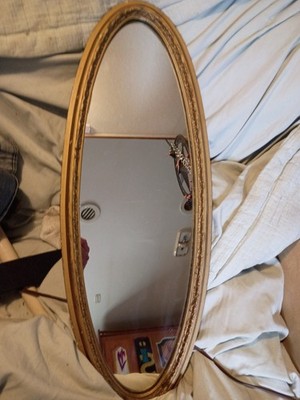 Olson Antique Oval Framed Mirror Gold Wood Mid Century 24x10'' Vertical 1968