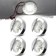 Partsam 4 Pcs 3 Inch Round White LED Marine Boat Lights Transom Stern Anchor Dec