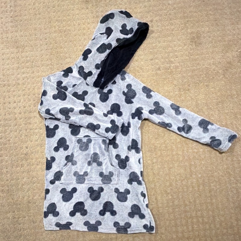 Disney Mickey Mouse Faux Fur Hooded Pullover Robe Long Sleeve Gray/Black Women M
