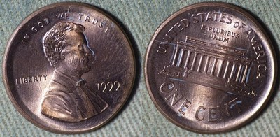 Error : Lincoln Cent 1999 Broadstruck Almost Nickel Size IREC1745
