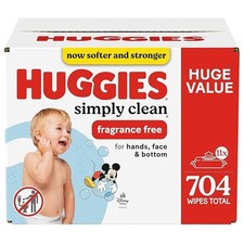Huggies Simply Clean Unscented Baby Wipes, 11 Flip-Top Packs 704 Wipes Total 