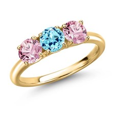 18K Yellow Gold Plated Silver Blue Apatite and Pink Lab Grown Diamond