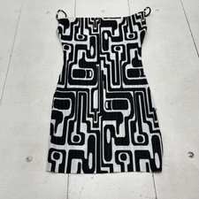 PrettyLittleThing Dress Womens 12 Black White Printed Plisse Cowl Neck Bodycon