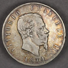 1874 Italy Silver 5 Lire