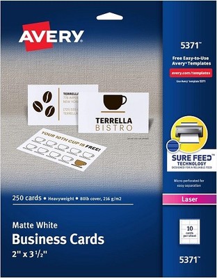 Microperforated Business Cards Laser White 10-up 25-sheets 250/PK - 5EA