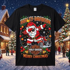 Funny Christmas Harley Motorcycle Davidson T-Shirt 09, iconic figure, S-5XL