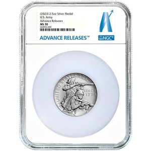 United States Army Silver Medal 2.5 oz NGC MS70 AR Advance Releases Label