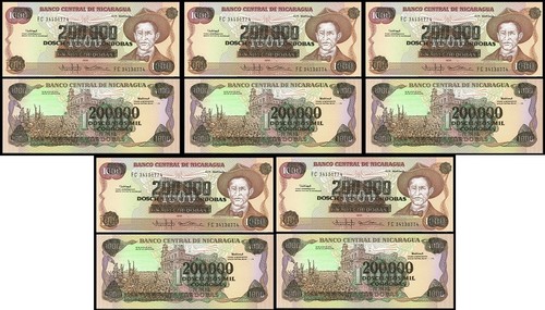 Nicaragua - 5 Stück x 200000 auf 1000 Cordobas 1985 (1990) UNC Pick 162 Lemberg-ZP - Bild 1 von 2