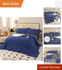 All-Season Navy/Dark Grey Oversized King Plus Comforter Set   Lightweight Design