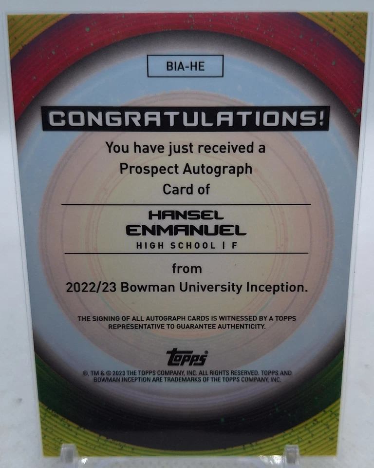 Hansel Enmanuel 2023 BOWMAN  INCEPTION INITIATION GOLD AUTO #13/50 - Image 3 of 3