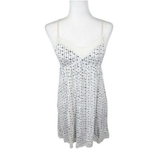 Eberjey Tank Dress Women Small White Black Lace Trim Slip Nightgown Lounge Mini