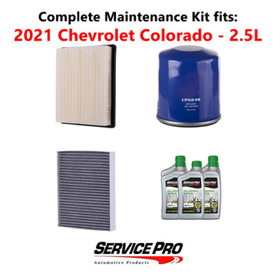 2021 Chevrolet Colorado 2.5L Complete Oil, Air & Cabin Filter Kit (0W-20)