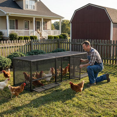 83'' Thickened Metal Chicken Coop Black Silver Outdoor Poultry Cage Pet Pen