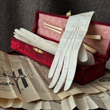 1900s Antique Ladies Opera Kid Leather Gloves With Case