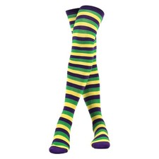 Wgudzpj Mardi Gras Striped Knee Socks, Women's One Size Tall, Multicolor