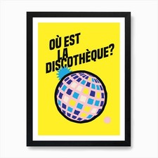 Yellow Gcse French Disco Typographi Framed Wall Art Poster Canvas Print Picture