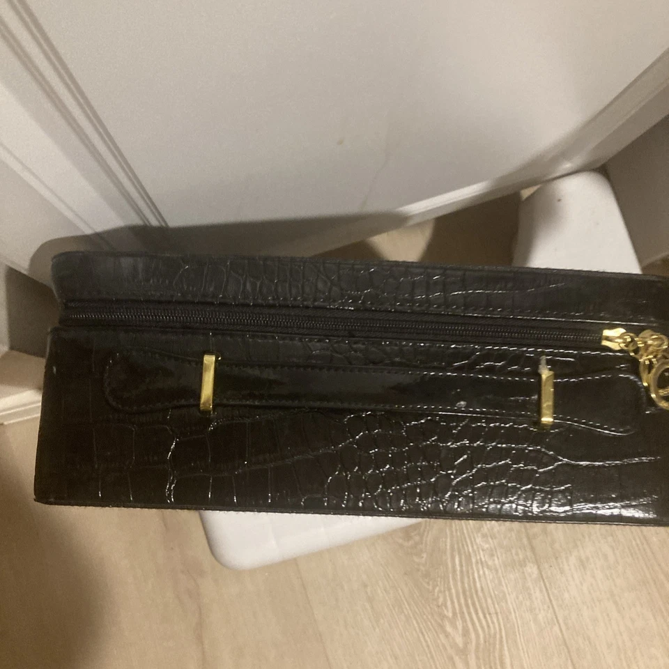 Estuche de Viaje Tren Maquillaje Vintage Estee Lauder Imitación Negro Cocodrilo 12 x 9,5 x 5" Foto 4 de 4