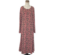 Peruvian Connection Midi Dress Fresco Vine Floral Long Sleeve Sz L Cotton Modest