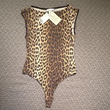 H M Women's Leopard Print One Piece Bodysuit Brown Beige Cheetah Size S