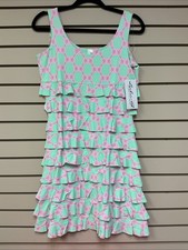 XS Lulu B Women  s Sleeveless Tiered Ruffled Mint Pink Summer Dress UPF 50 NWT