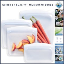 Clear Silicone 4-Pack Food Storage Bags - BPA Free, Dishwasher Safe  Multi-Use