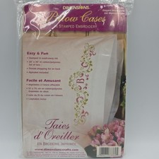 Dimensions Pillow Case Stamped Embroidery 73360 Elegant Monogram Full Kit NOS