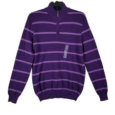 Club Room Mens 1/4 Zip Sweater Purple Striped Cotton Concord Crush Sz L