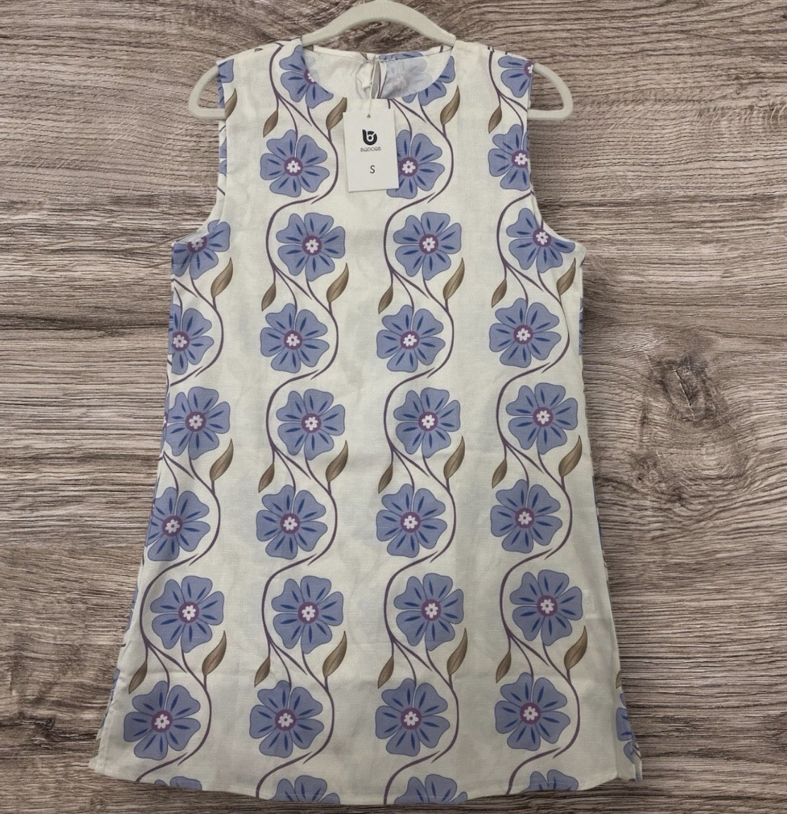 Womens Floral Sleeveless Mini Dress Small Lightweight Semi Sheer Linen Blend