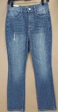 NEW Alice  Olivia Studded Straight Leg High Waist Denim Jeans Women's 27 NWT