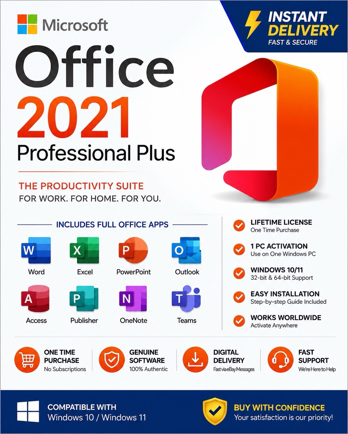 Microsoft Office Professional Plus 2021 retail 1PC product card sealed genuine