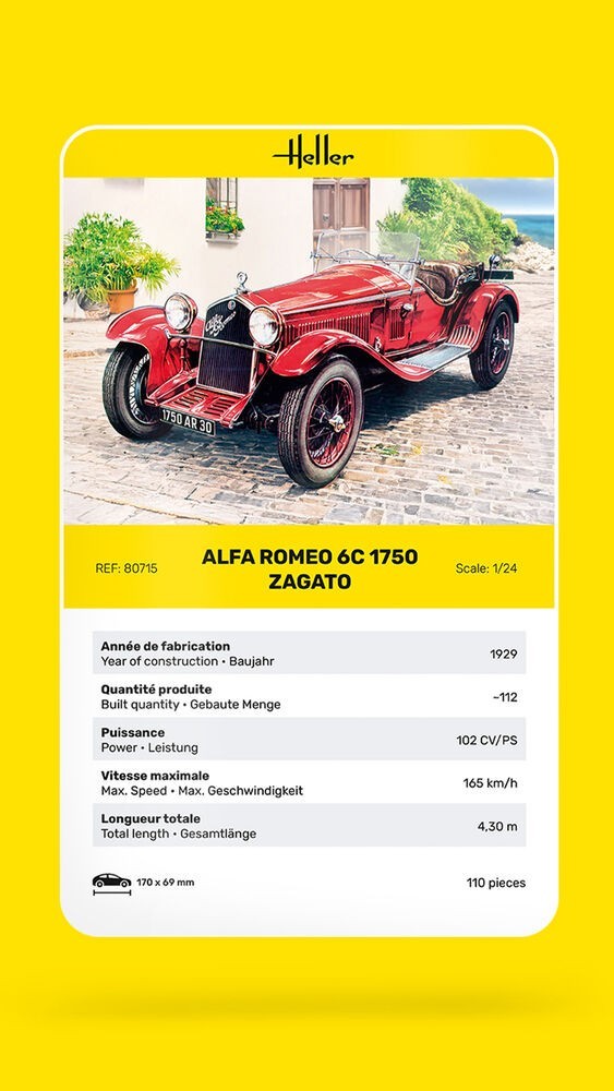 Maquette Alfa Romeo 6C 1750 Zagato 1/24 Heller 80715 voiture miniature à monter