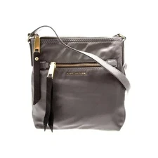 Marc Jacobs Crossbody Slim Nylon Purse Leather Trim Loam Soil / Dark Gray 9x9 in