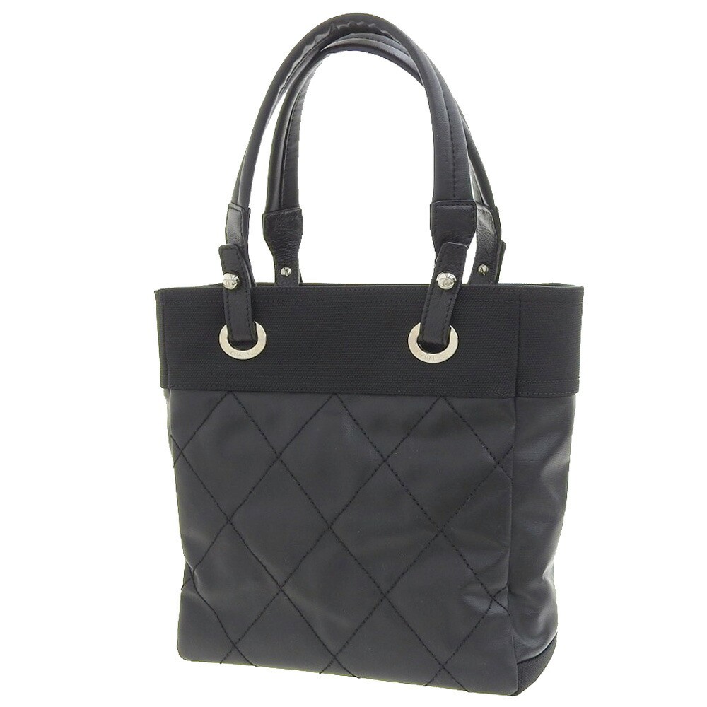 Chanel Paris Biarritz PM Black Canvas Tote Handbag 18th Collection