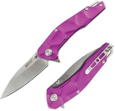 MTech Assisted Folding Knife 3.25" 3Cr13MoV Steel Blade Purple Aluminum Handle