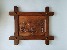 Antikes Kupferrelief Wassermühle in rustikalem Holzrahmen Vintage Wandbild