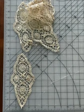 Antique Needle Lace Floral Inserts Set of 5 Elongated Handmade Lace Appliqué