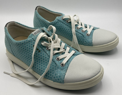 ECCO Womens Light Blue Leather Lace Up Casual Sneakers Shoes Size 38 US 7