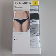 Underwear Women Calvin Klein Bikini 3 Pack Black/Gry/Wht Cotton New Small