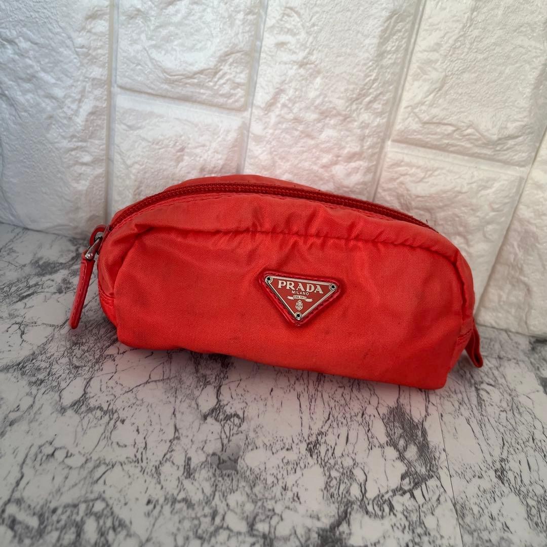 Prada Nylon Makeup Pouch Triangular Plate Used, S… - image 1