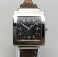 Hennessy Cognac Watch Mens 34mm Square Silver Tone Dial Leather Band New Battery