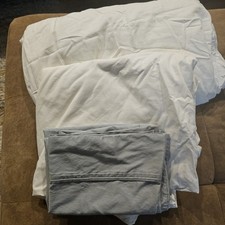 White 500 TC 100 Cotton Full or Double Size Sheets W/ Blue Pillowcases