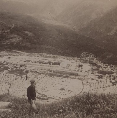 Apollo's Temple Built Over Chase of Oracle Delphi Greece  Stereoview 1907