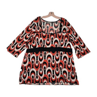 MKM Designs Women Red Black White Geometric Mod Circle Print Square Neck Tunic